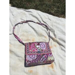 Vera Bradley satchel handbag purse pink fuschia cross body medium fabric paisley